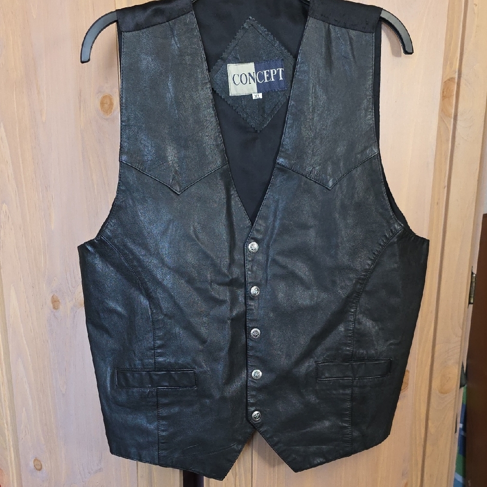 Concept Black Geniune Leather Vest Sz Xl